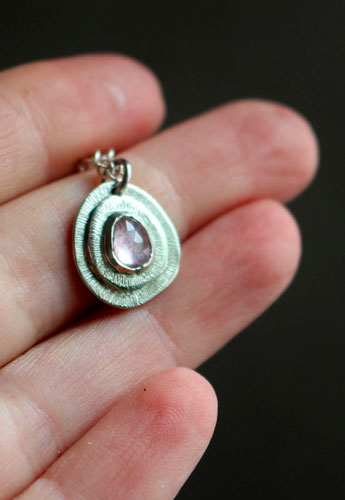 Rosebud, flower necklace in sterling silver and pink sapphire