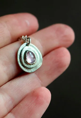 Rosebud, flower necklace in sterling silver and pink sapphire