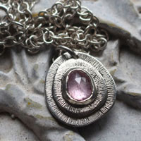 Rosebud, flower necklace in sterling silver and pink sapphire