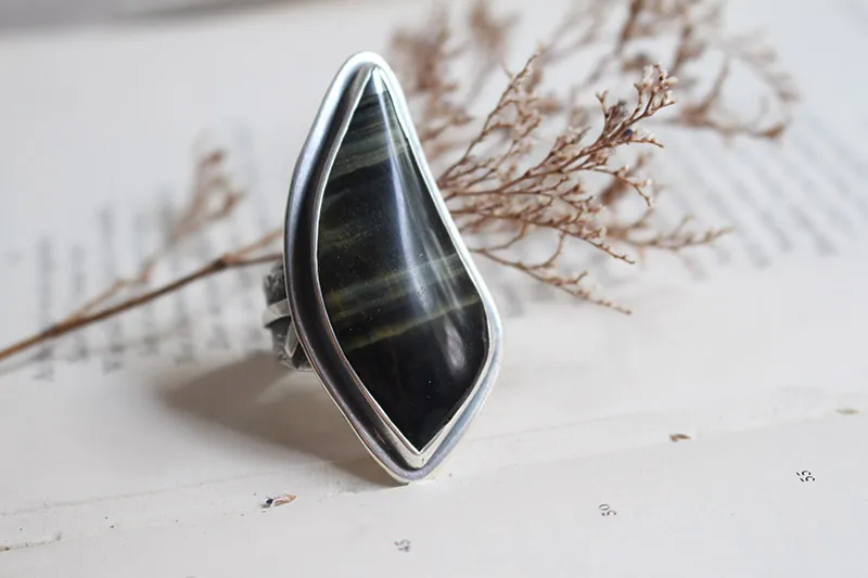 Runes of life, nordic ring in sterling silver and Tiger’s Eye