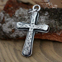 Rustic cross, hammered cross necklace in sterling silver