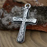 Rustic cross, hammered cross necklace in sterling silver