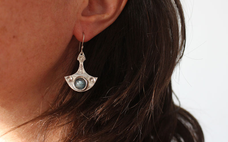 Re birth, renew earrings in sterling silver and kyanite