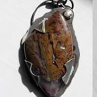 Rising tide, red seaweed pendant in silver and Maury Mountain agate