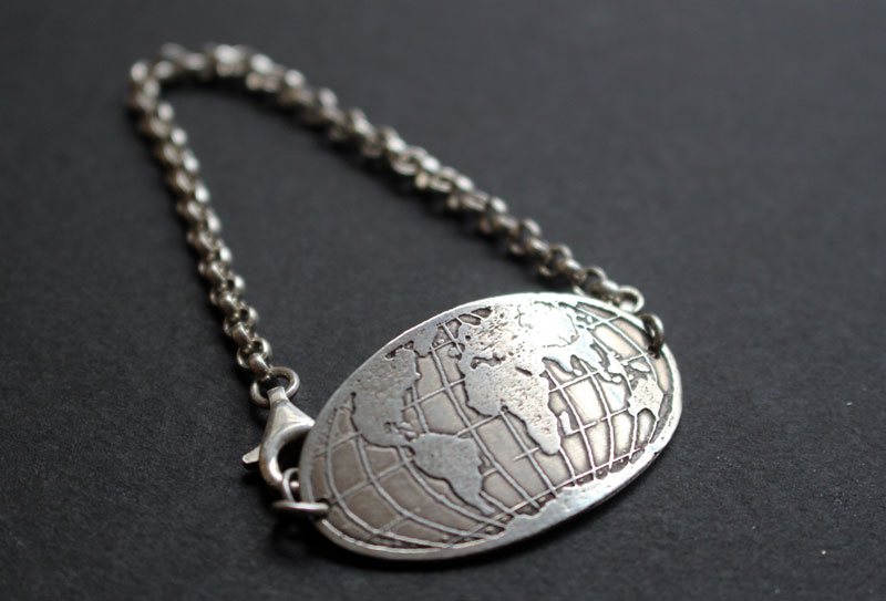 Roots, world map bracelet in sterling silver