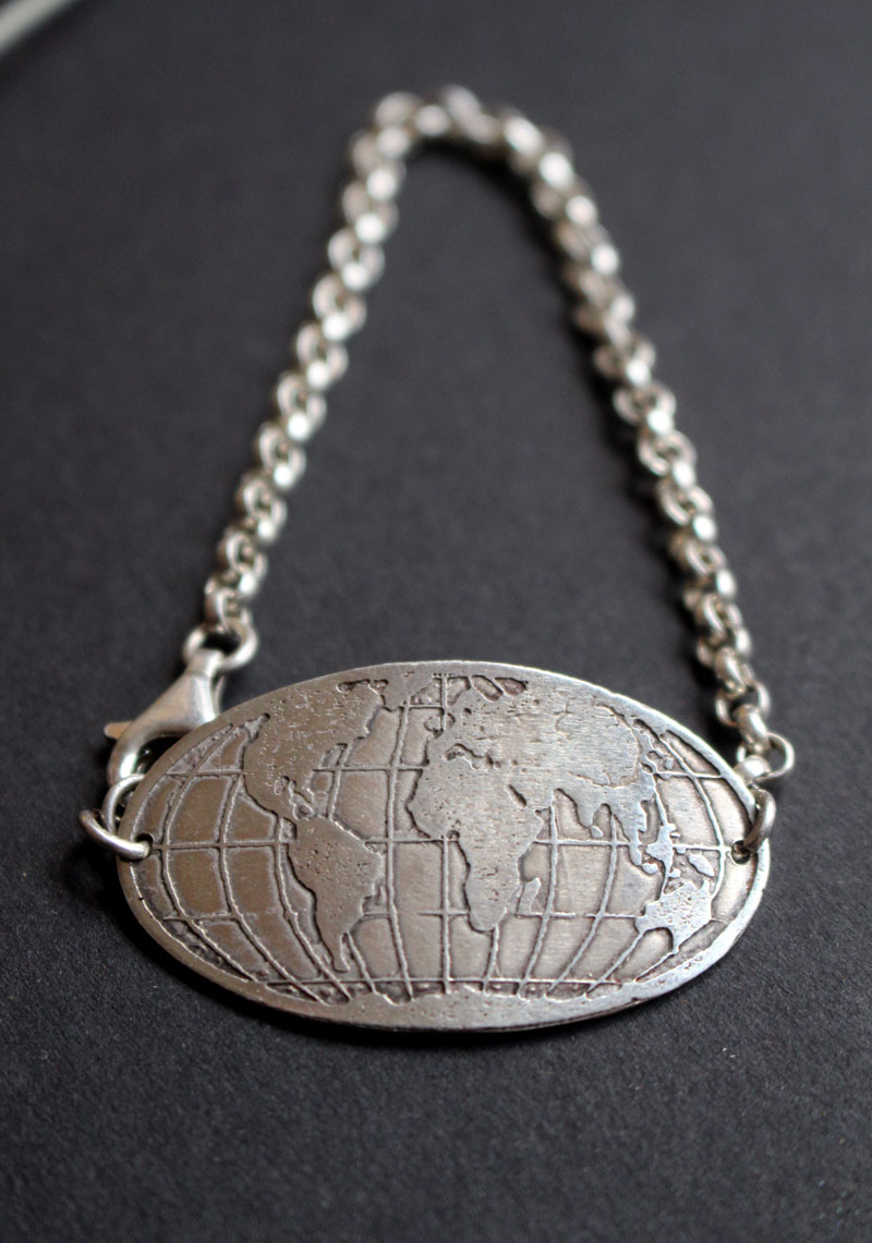 Roots, world map bracelet in sterling silver