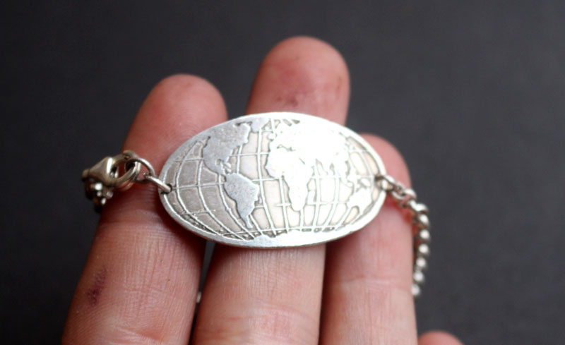 Roots, world map bracelet in sterling silver