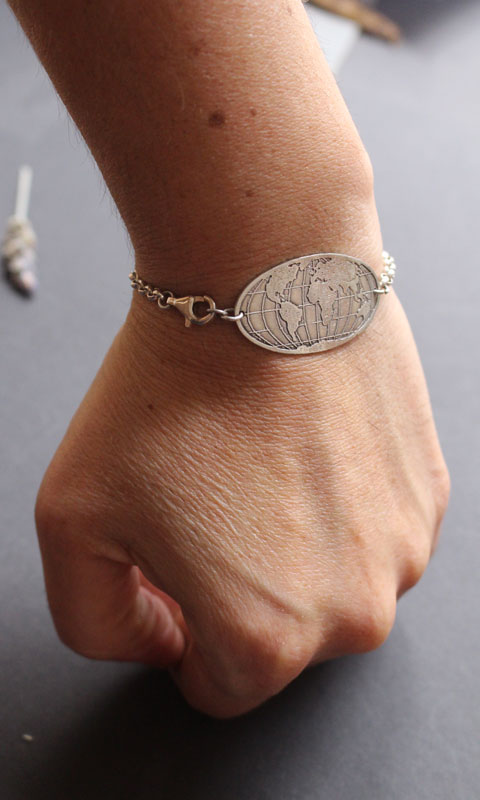 Roots, world map bracelet in sterling silver
