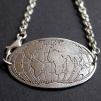 Roots, world map bracelet in sterling silver