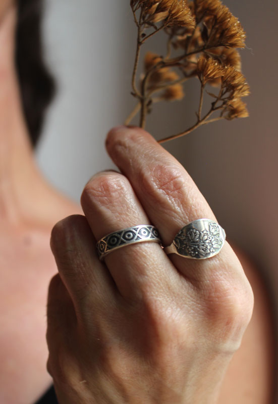 Rose garden, flower ring in sterling silver