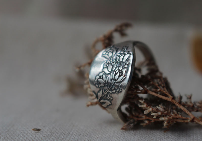 Rose garden, flower ring in sterling silver