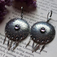 Rose window, medieval stained glass earrings in silver and zircon