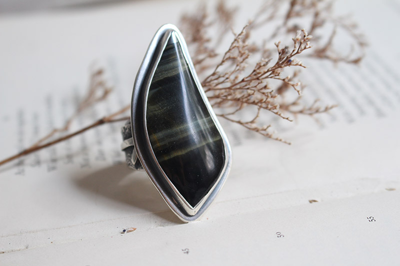 Runes of life, Nordic ring in sterling silver and tiger eye