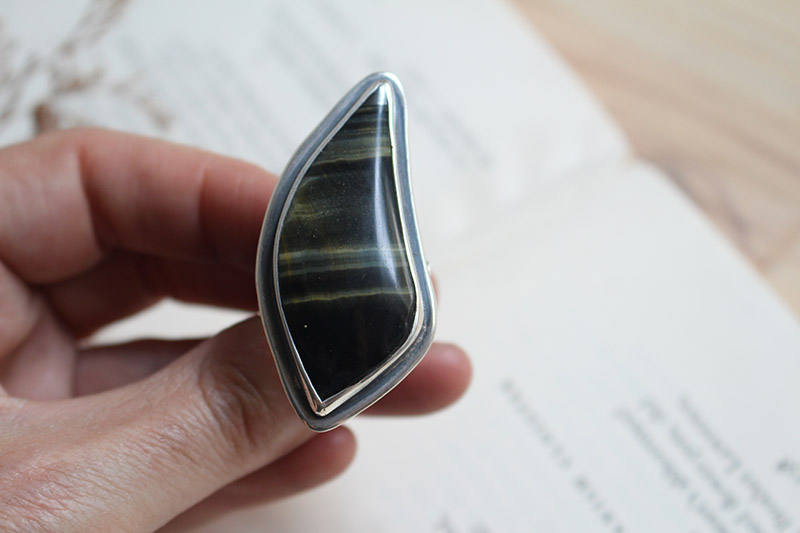 Runes of life, Nordic ring in sterling silver and tiger eye