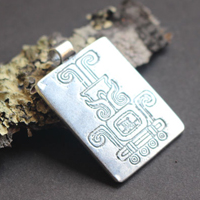 Sacred fire, Mexican Aztec glyph pendant in silver