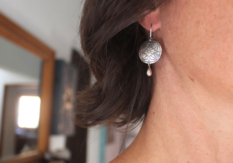 Sakura in bloom, Japanese cherry blossom flower earrings in silver