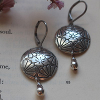 Sakura in bloom, Japanese cherry blossom flower earrings in silver