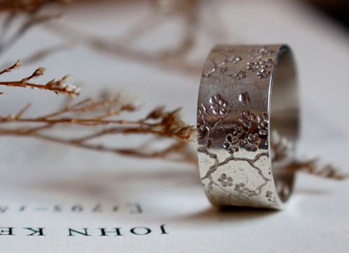 Sakura, Japanese cherry blossom ring in silver