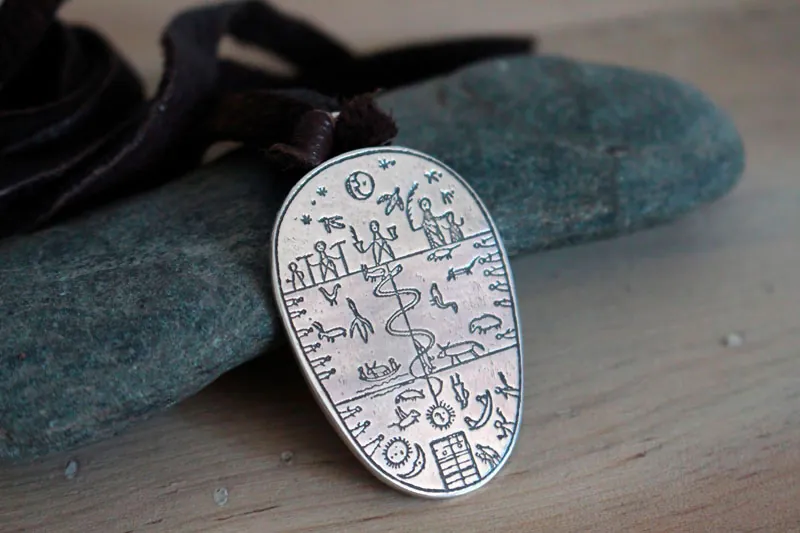 Sami drum, shamanic instrument from Lapland necklace in silver