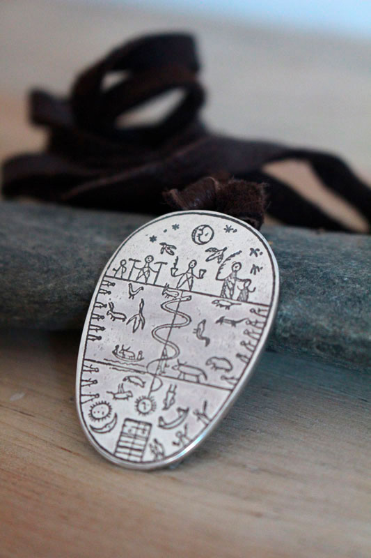 Sami drum, shamanic instrument from Lapland necklace in silver