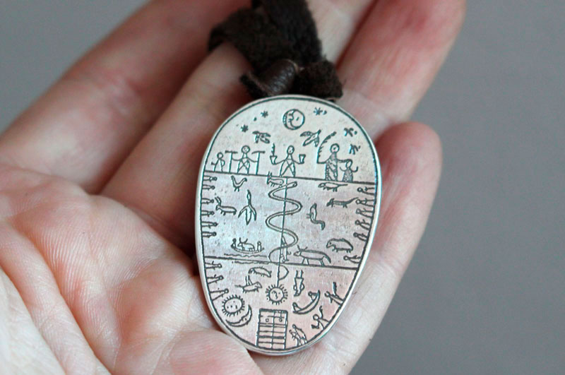 Sami drum, shamanic instrument from Lapland necklace in silver
