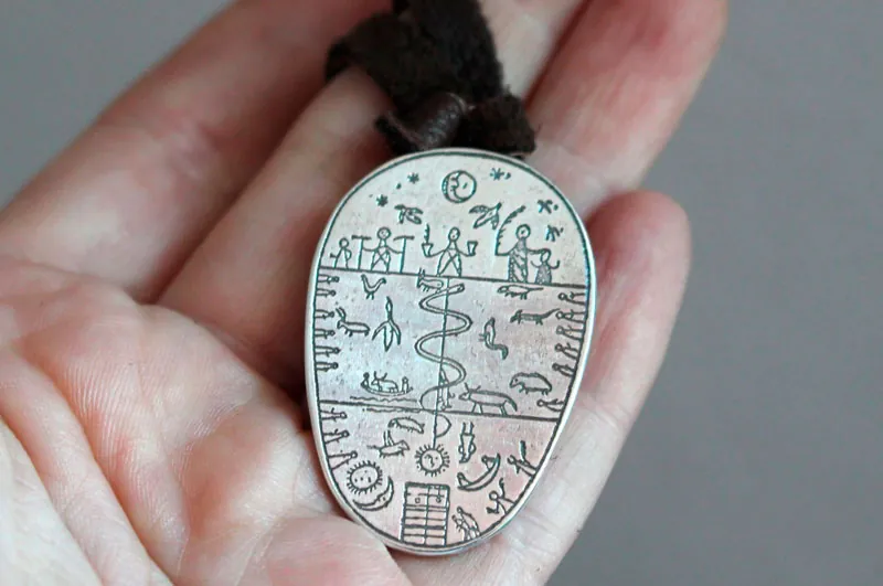 Sami drum, shamanic instrument from Lapland necklace in silver