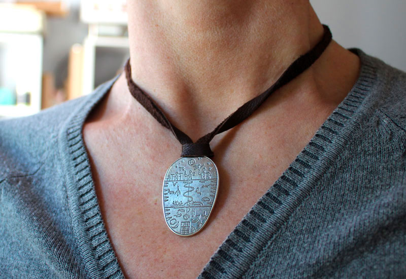 Sami drum, shamanic instrument from Lapland necklace in silver