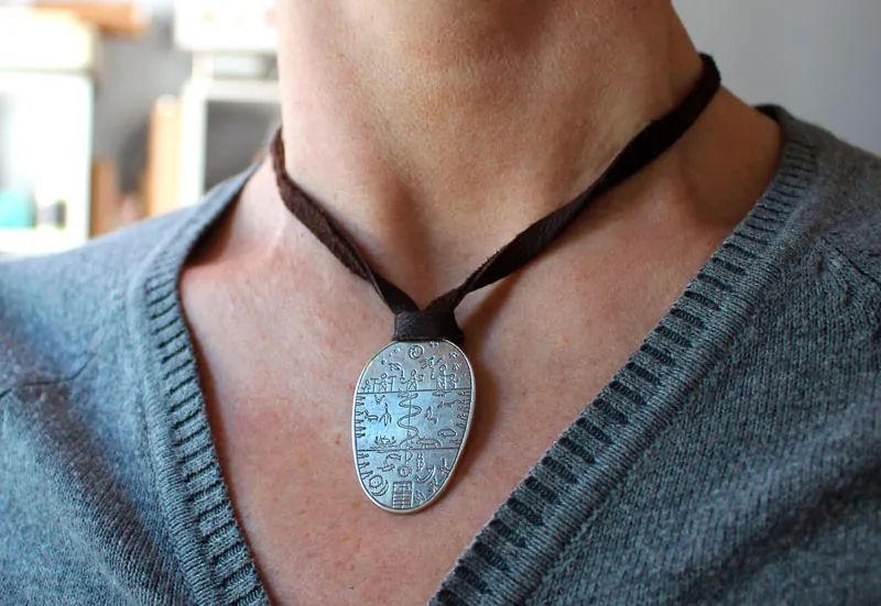 Sami drum, shamanic instrument from Lapland necklace in silver