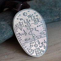 Sami drum, shamanic instrument from Lapland necklace in silver