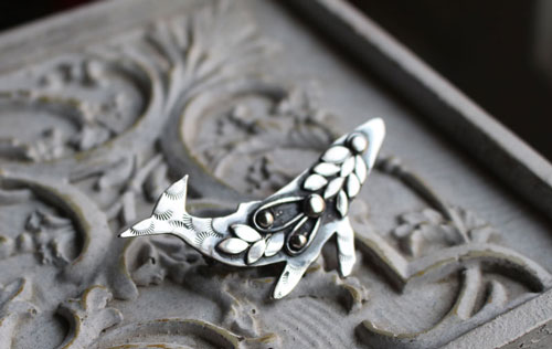 Sedna, fantastic whale brooch in sterling silver