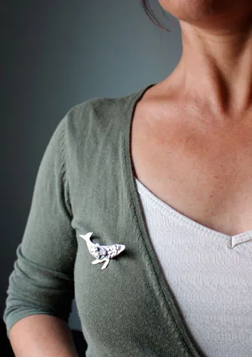 Sedna, fantastic whale brooch in sterling silver