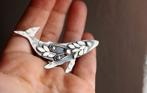 Sedna, fantastic whale brooch in sterling silver