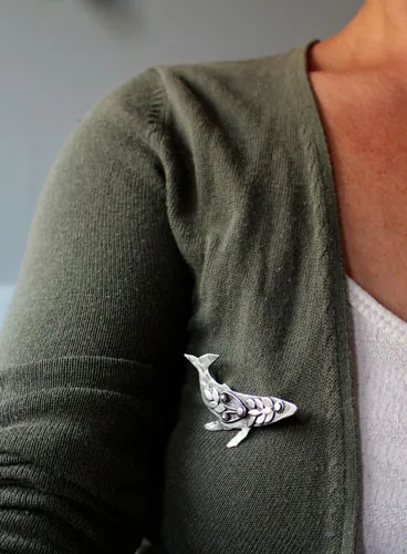 Sedna, fantastic whale brooch in sterling silver