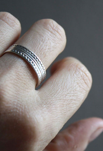 Serenity, mountains and river ring in sterling silver