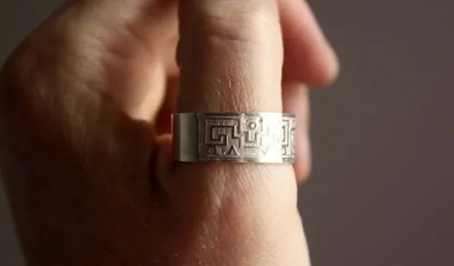 Serpiente de agua, mexican zapotec meander ring in silver