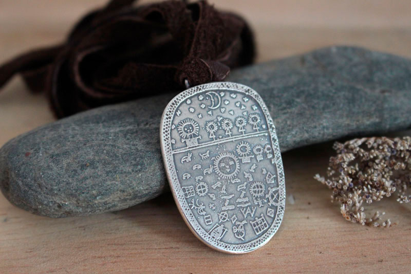 Shamanic drum, Scandinavian Sami necklace in sterling silver
