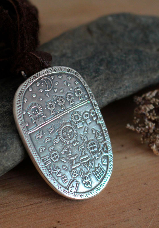 Shamanic drum, Scandinavian Sami necklace in sterling silver