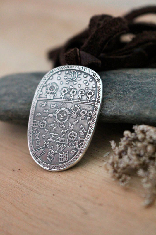 Shamanic drum, Scandinavian Sami necklace in sterling silver