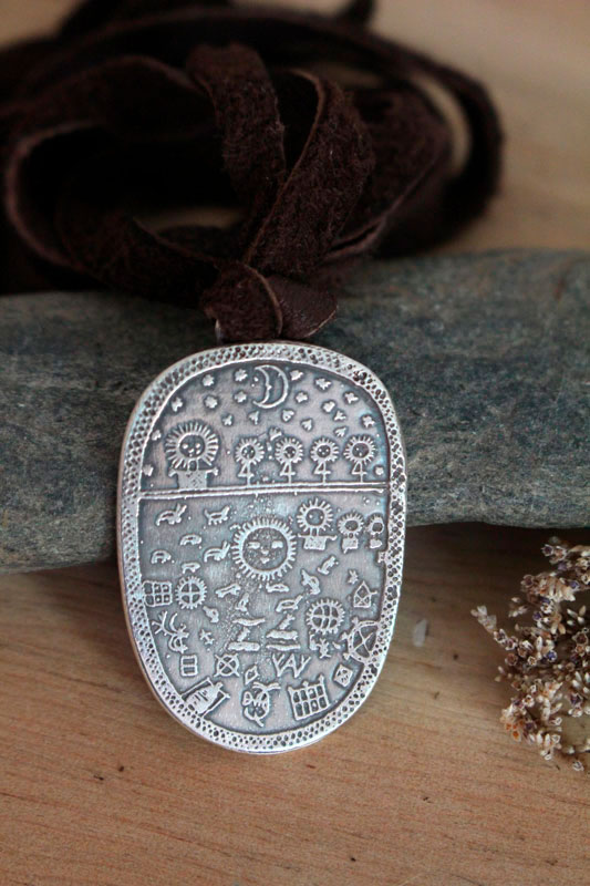 Shamanic drum, Scandinavian Sami necklace in sterling silver