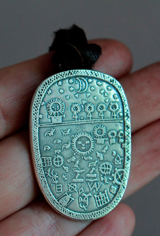 Shamanic drum, Scandinavian Sami necklace in sterling silver