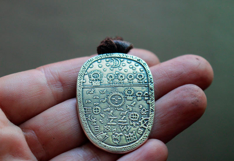 Shamanic drum, Scandinavian Sami necklace in sterling silver