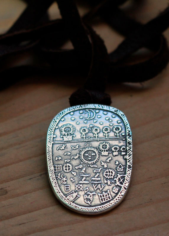 Shamanic drum, Scandinavian Sami necklace in sterling silver