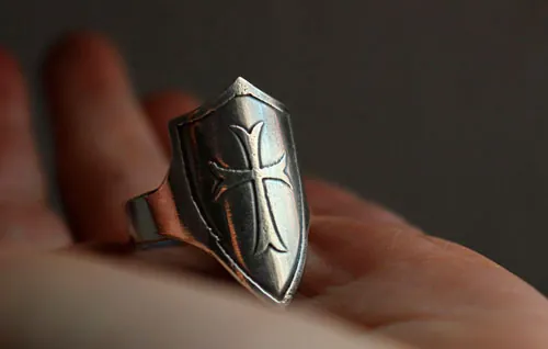 Shield, Medieval cross ring in sterling silver