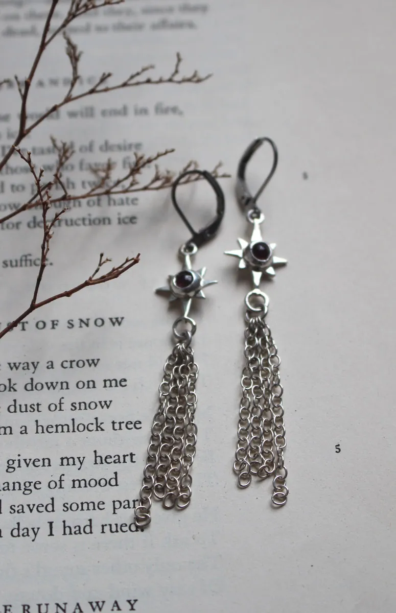 Shooting star, celestial wish earrings in silver and pink tourmaline