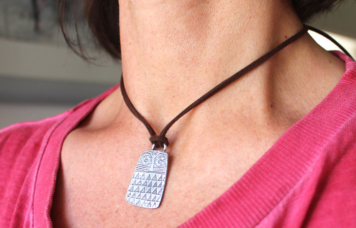 Small neolithic owl, Copper Age bird necklace in silver