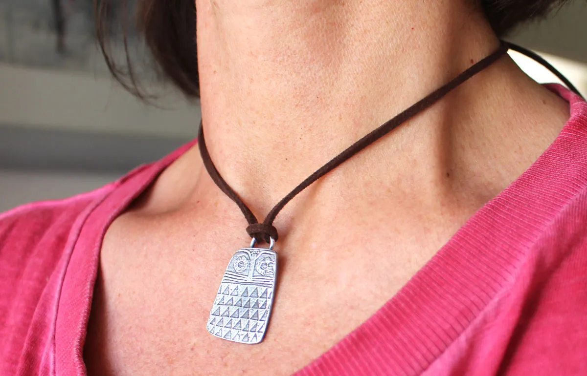 Small neolithic owl, Copper Age bird necklace in silver