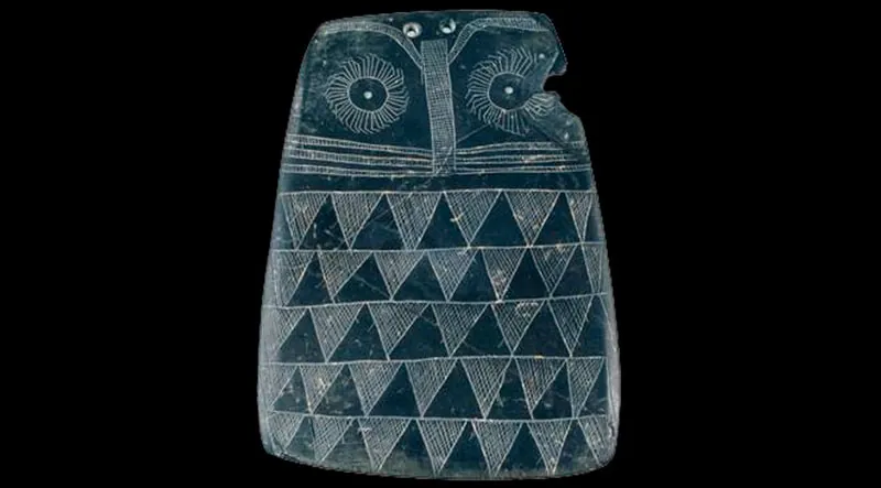 Small neolithic owl, Copper Age bird necklace in silver