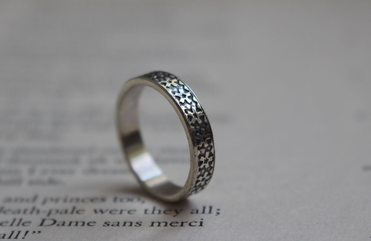 Small sakura flower, Japanese cherry blossom ring in silver