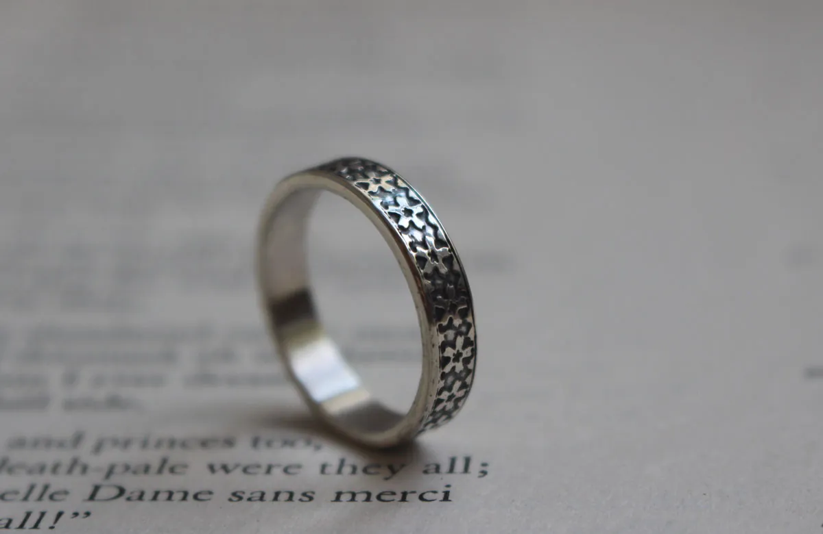Small sakura flower, Japanese cherry blossom ring in silver