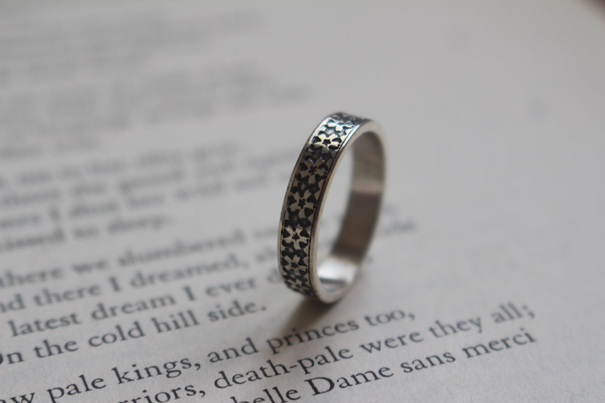 Small sakura flower, Japanese cherry blossom ring in silver